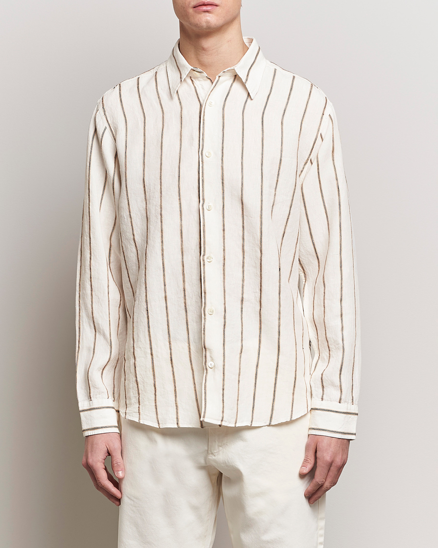 Herre | Linskjorter | NN07 | Quinsy Striped Linen Shirt Ecru Multi