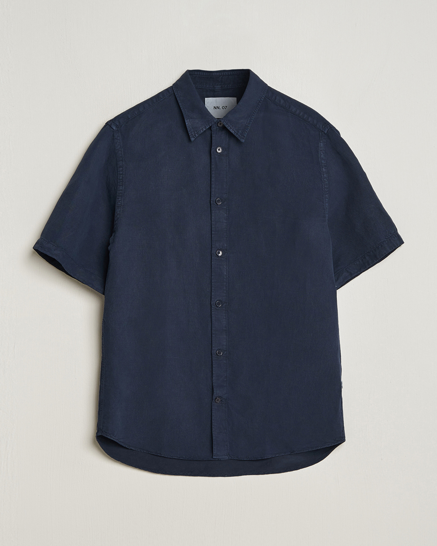 Herre | Skjorter | NN07 | Arne Tencel/Linen Short Sleeve Shirt Navy Blue