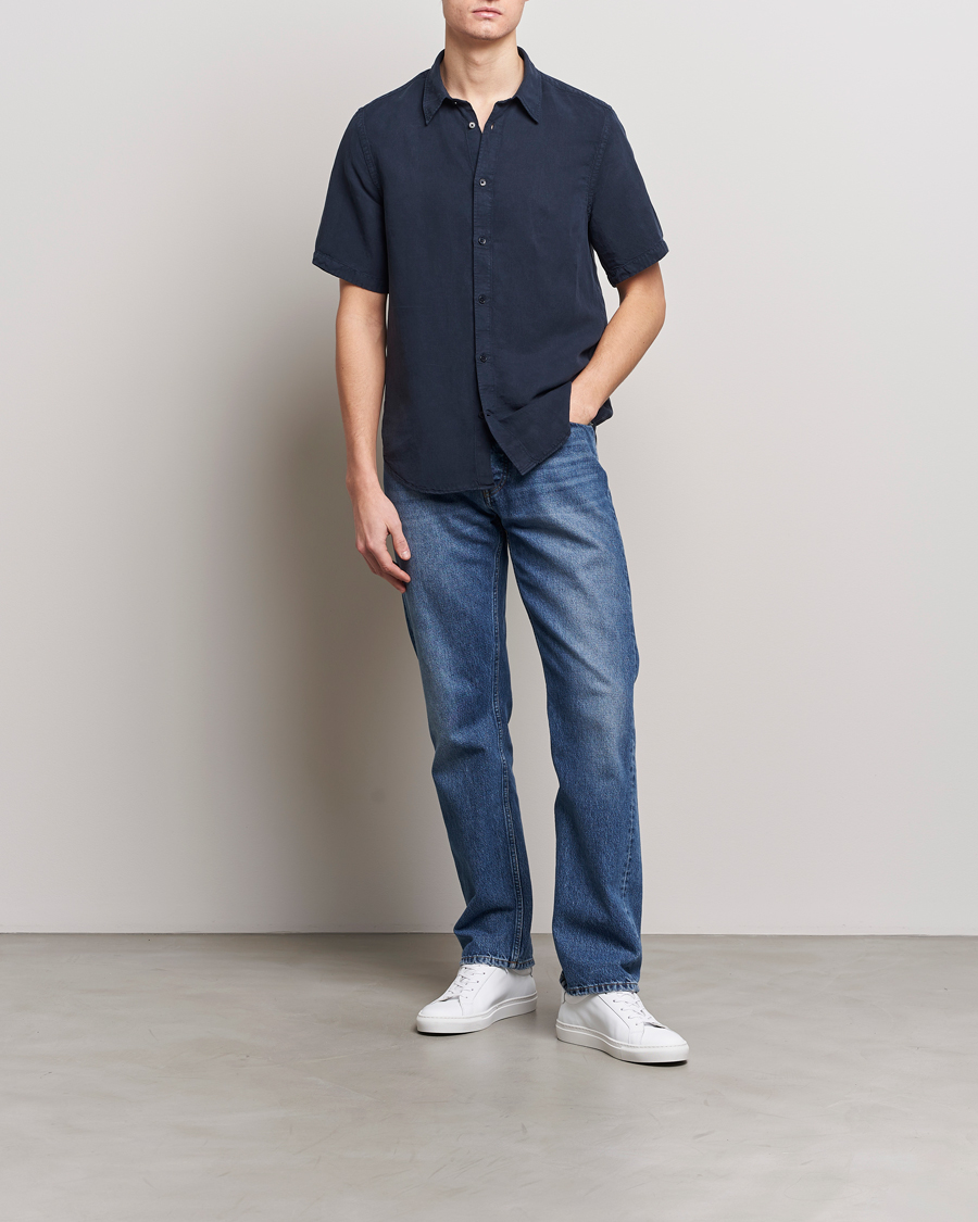 Herre | Skjorter | NN07 | Arne Tencel/Linen Short Sleeve Shirt Navy Blue
