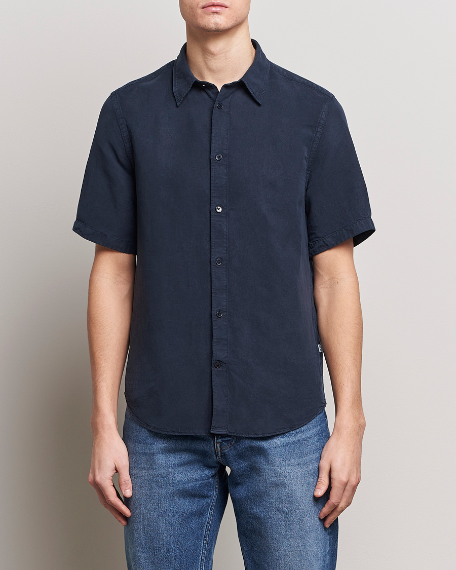 Herre | Avdelinger | NN07 | Arne Tencel/Linen Short Sleeve Shirt Navy Blue