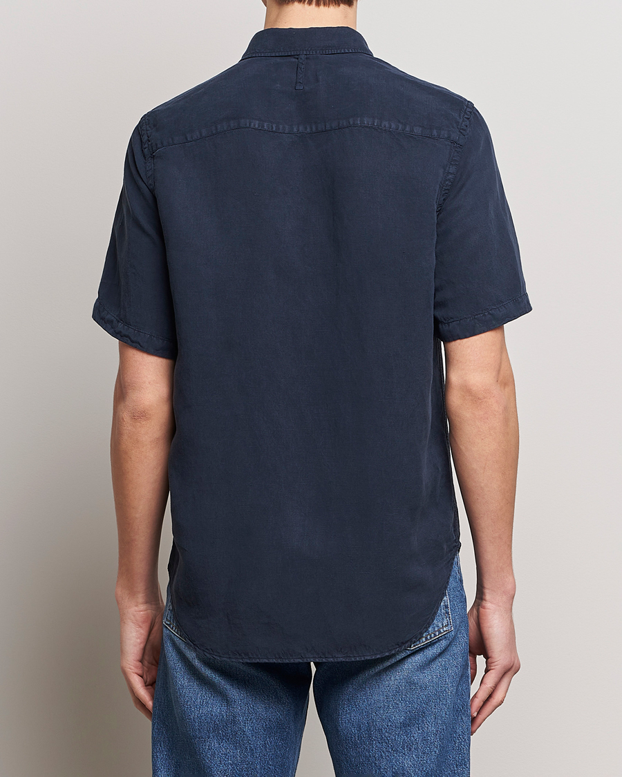 Herre | Skjorter | NN07 | Arne Tencel/Linen Short Sleeve Shirt Navy Blue