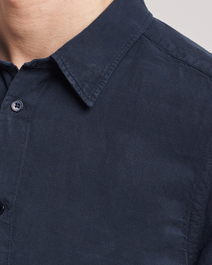 Herre | Skjorter | NN07 | Arne Tencel/Linen Short Sleeve Shirt Navy Blue