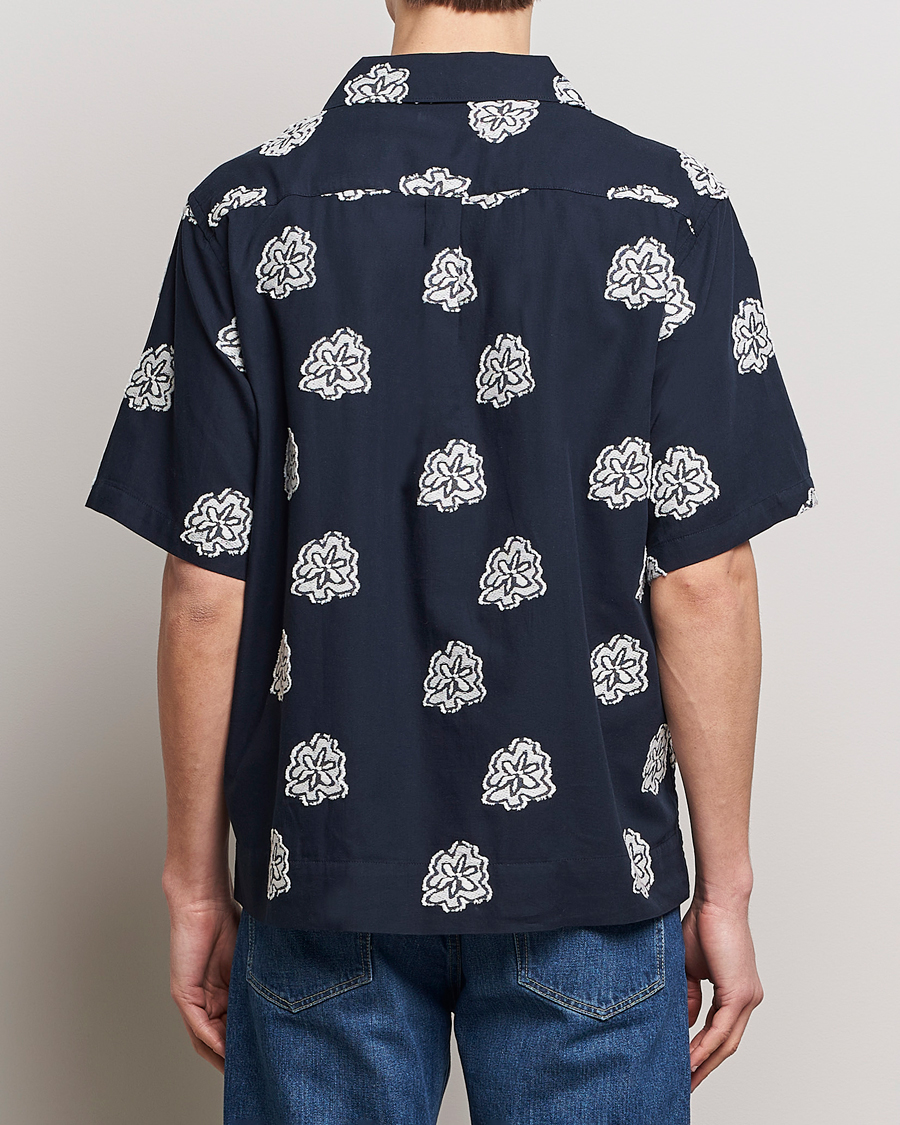 Herre | Skjorter | NN07 | Leo Printed Short Sleeve Shirt Navy Blue