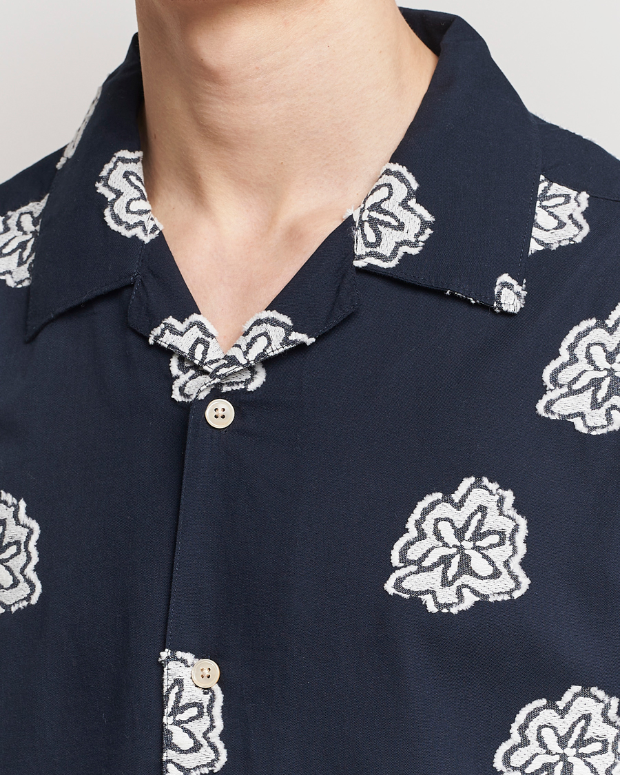 Herre | Skjorter | NN07 | Leo Printed Short Sleeve Shirt Navy Blue