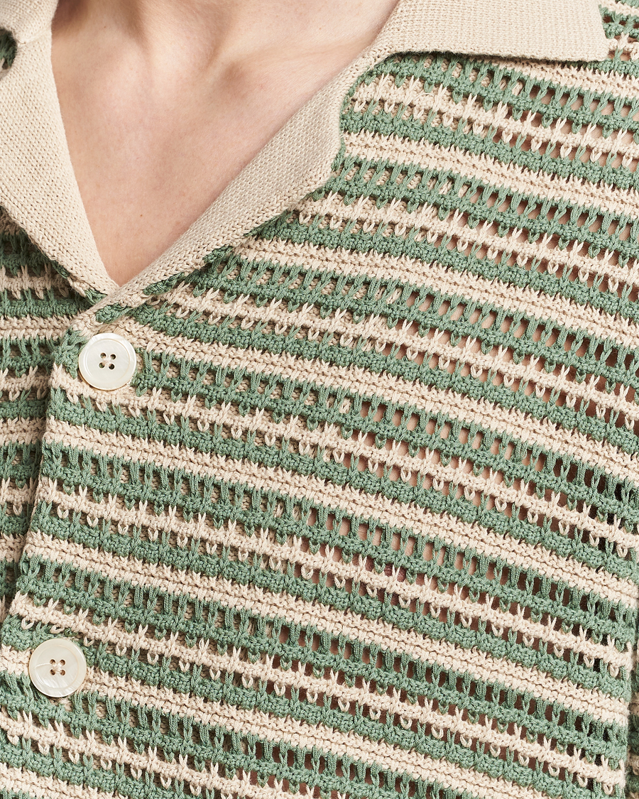Herre | Skjorter | NN07 | Henry Knitted Striped Short Shleeve Shirt Ecru/Green