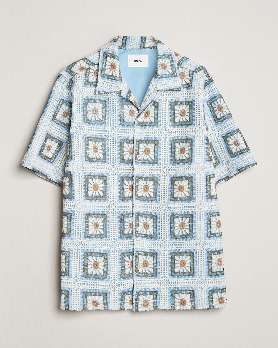 Herre | Skjorter | NN07 | Julio Knitted Croche Flower Short Sleeve Shirt Multi