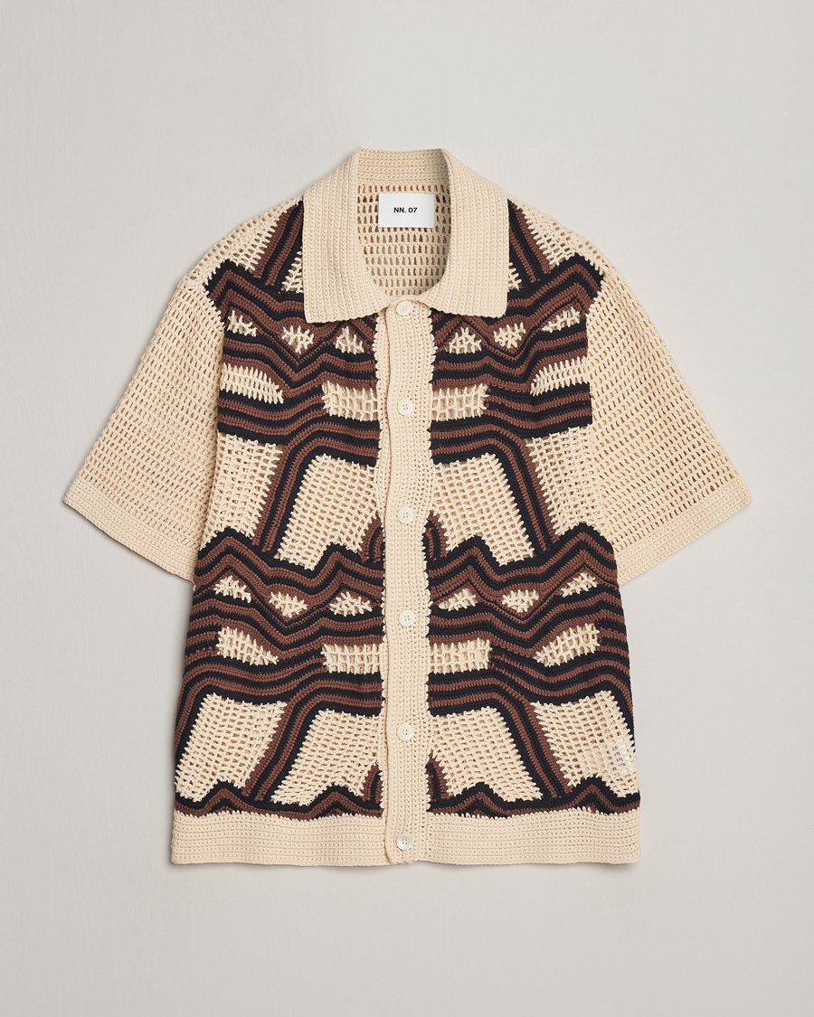 Herre | Skjorter | NN07 | Nolan Croche Knitted Short Sleeve Shirt Ecru