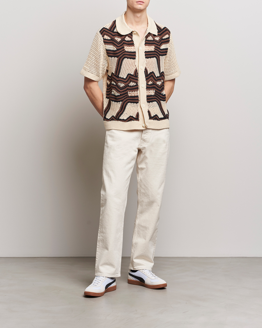 Herre | Skjorter | NN07 | Nolan Croche Knitted Short Sleeve Shirt Ecru