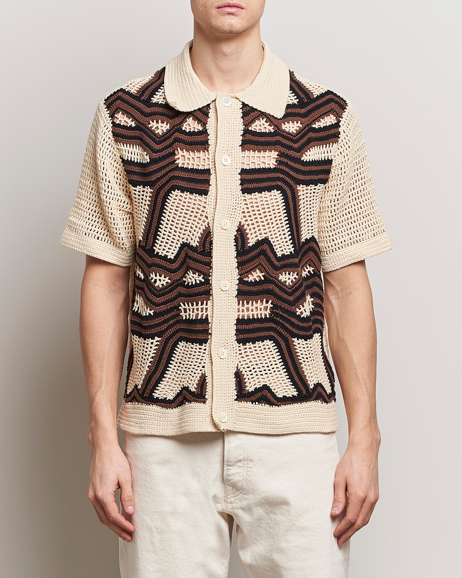 Herre | Sommer | NN07 | Nolan Croche Knitted Short Sleeve Shirt Ecru