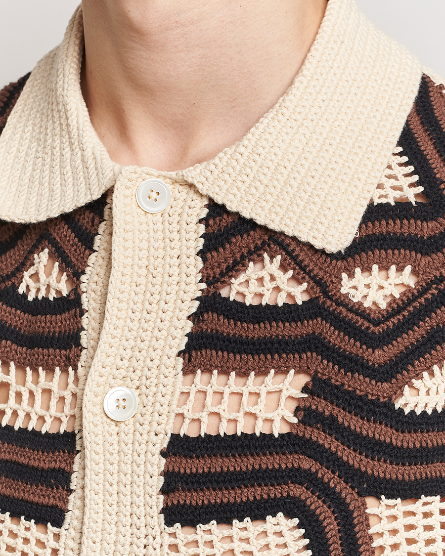 Herre | Skjorter | NN07 | Nolan Croche Knitted Short Sleeve Shirt Ecru