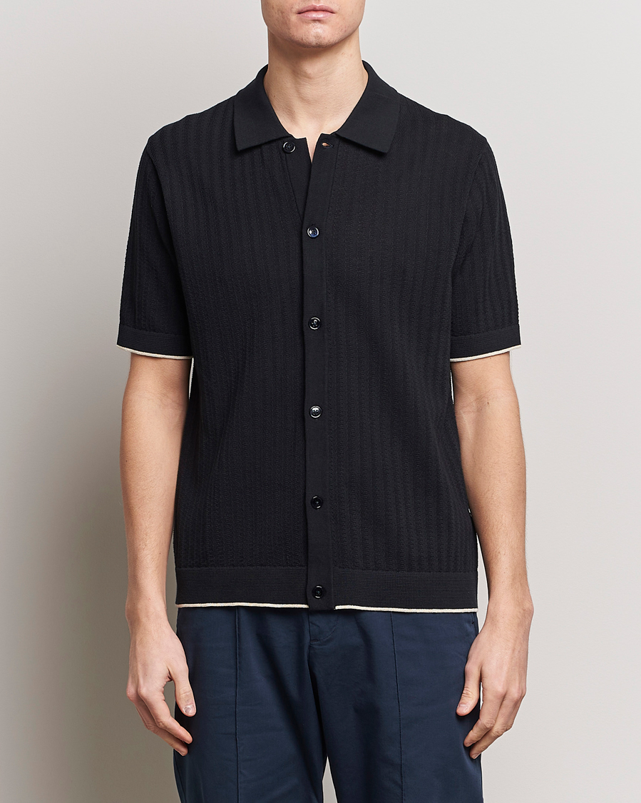 Herre |  | NN07 | Nalo Structured Knitted Short Sleeve Shirt Navy Blue
