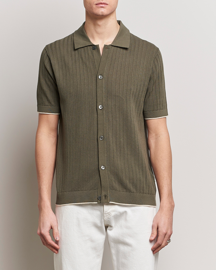 Herre | Kortermede skjorter | NN07 | Nalo Structured Knitted Short Sleeve Shirt Green