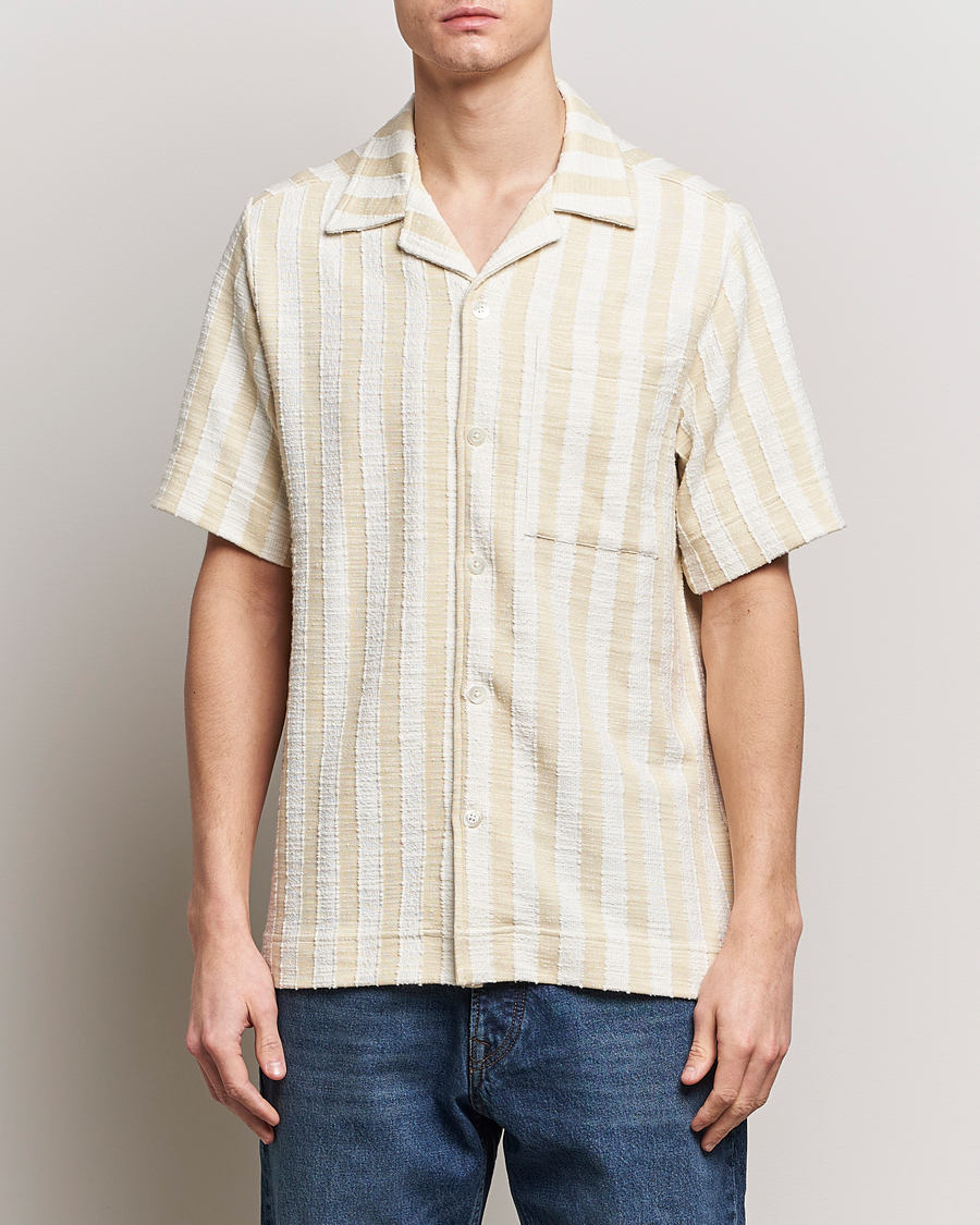 Herre | Business & Beyond | NN07 | Julio Striped Short Sleeve Shirt Khaki/White