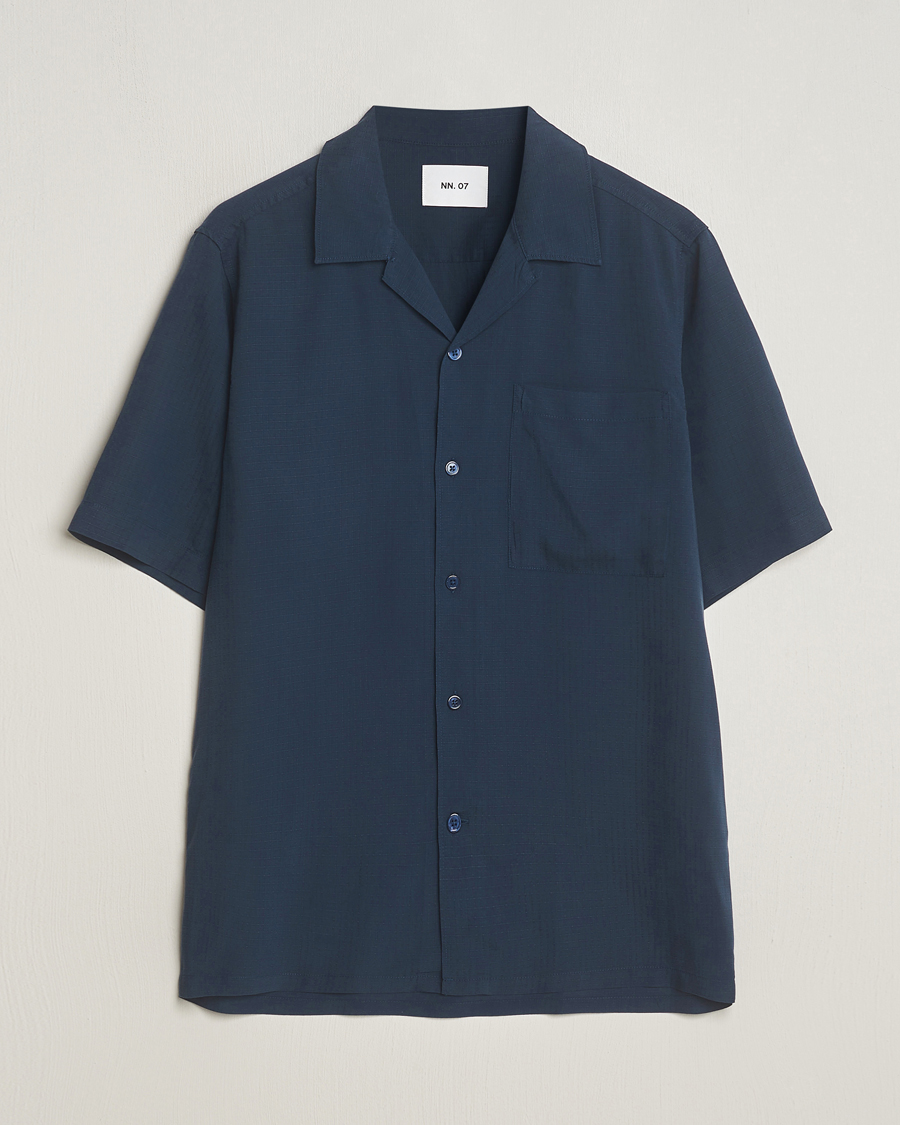 Herre | Skjorter | NN07 | Julio Ripstop Short Sleeve Shirt Navy Blue
