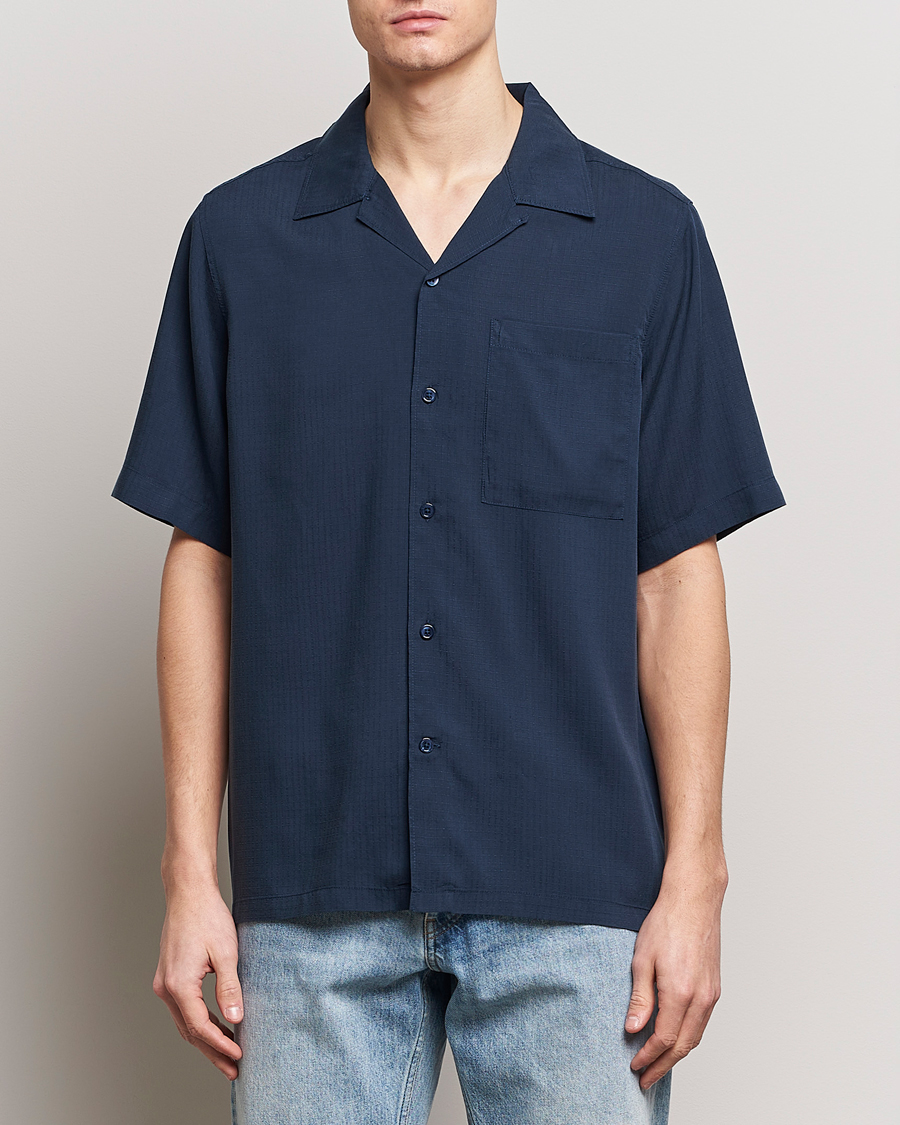 Herre | Klær | NN07 | Julio Ripstop Short Sleeve Shirt Navy Blue