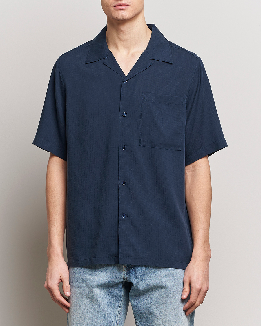 Herre | Business & Beyond | NN07 | Julio Ripstop Short Sleeve Shirt Navy Blue