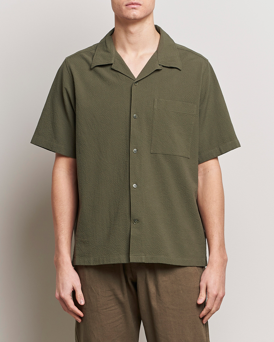 Herre | Kortermede skjorter | NN07 | Julio Seersucker Short Sleeve Shirt Capers Green