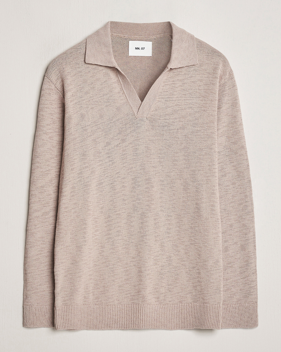 Herre | Gensere | NN07 | Ryan Long Sleeve Open Collar Knitted Polo Khaki Stone