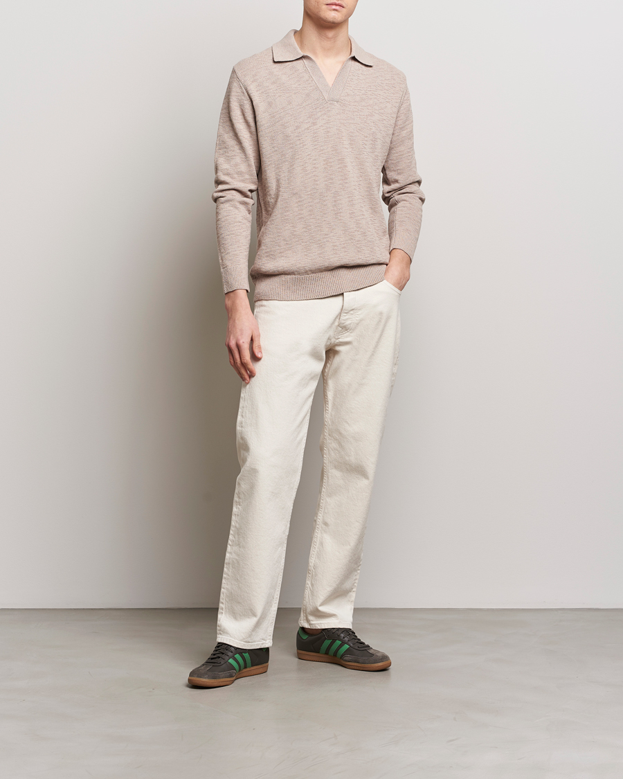 Herre | Gensere | NN07 | Ryan Long Sleeve Open Collar Knitted Polo Khaki Stone