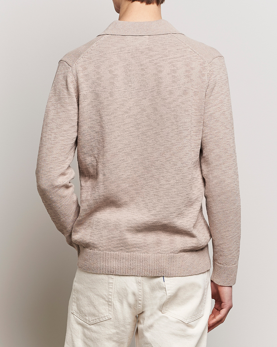 Herre | Gensere | NN07 | Ryan Long Sleeve Open Collar Knitted Polo Khaki Stone