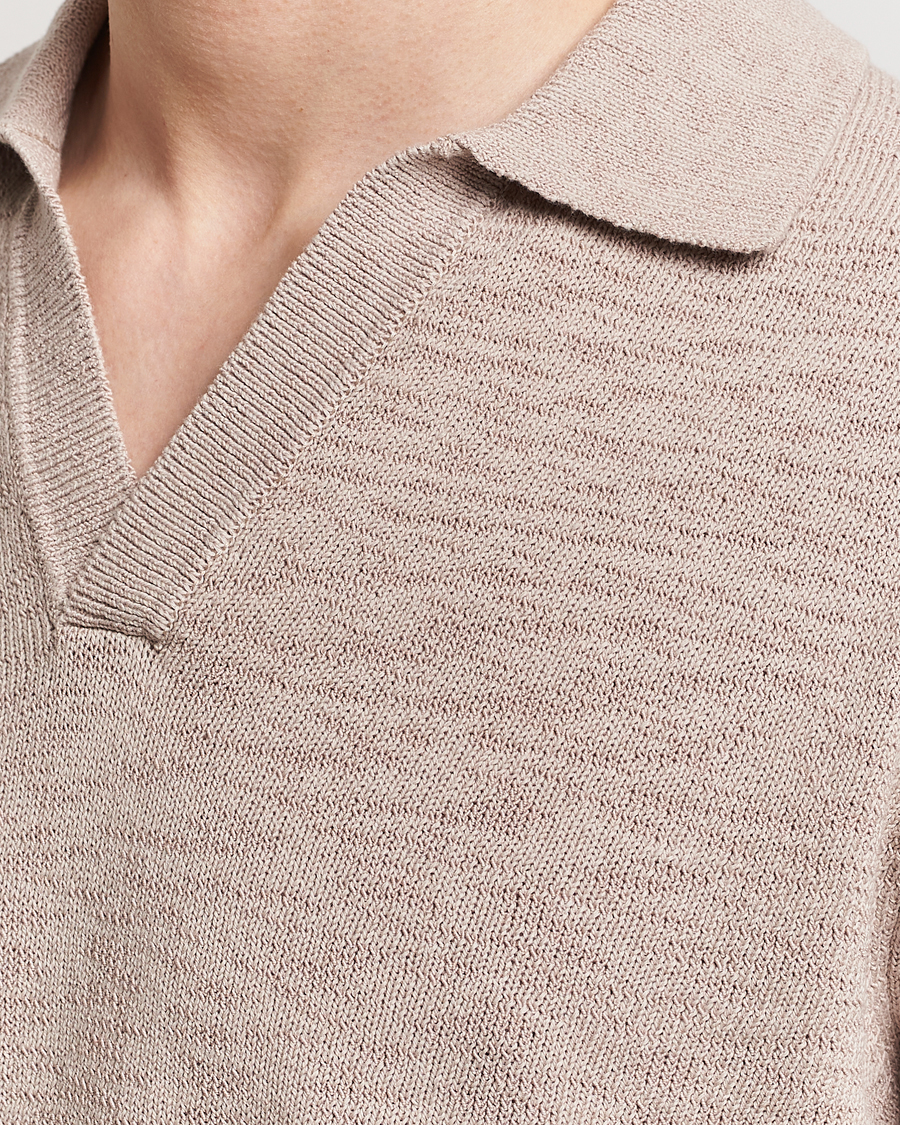 Herre | Gensere | NN07 | Ryan Long Sleeve Open Collar Knitted Polo Khaki Stone
