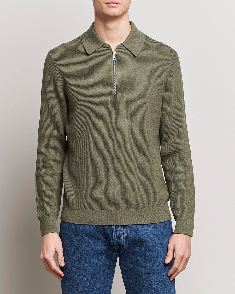 Herre | Lojalitetstilbud | NN07 | Hansie Knitted Half Zip Capers Green