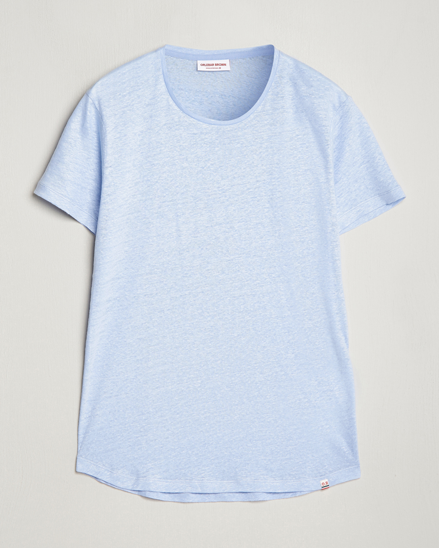 Herre | T-Shirts | Orlebar Brown | OB Linen Crew Neck Tee Soft Blue