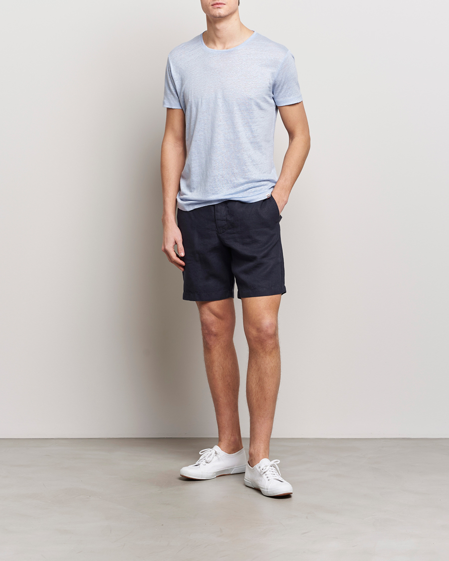 Herre | T-Shirts | Orlebar Brown | OB Linen Crew Neck Tee Soft Blue