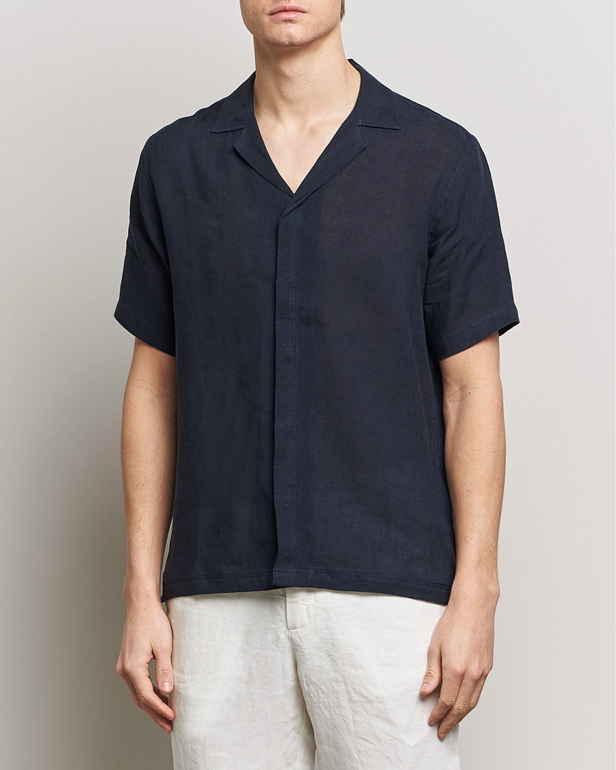 Herre | Avdelinger | Orlebar Brown | Maitan Short Sleeve Linen Shirt Night Iris