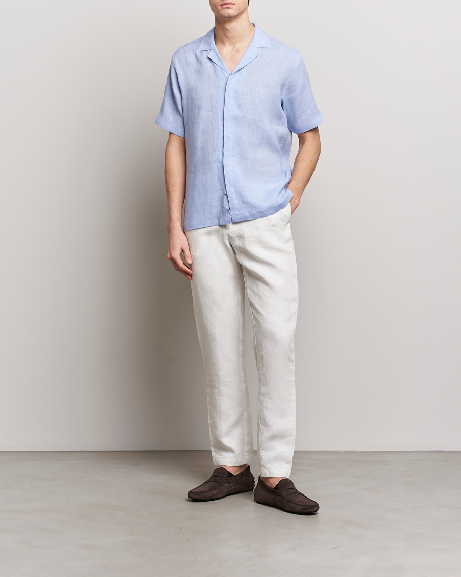 Herre | Skjorter | Orlebar Brown | Maitan Short Sleeve Linen Shirt Soft Blue