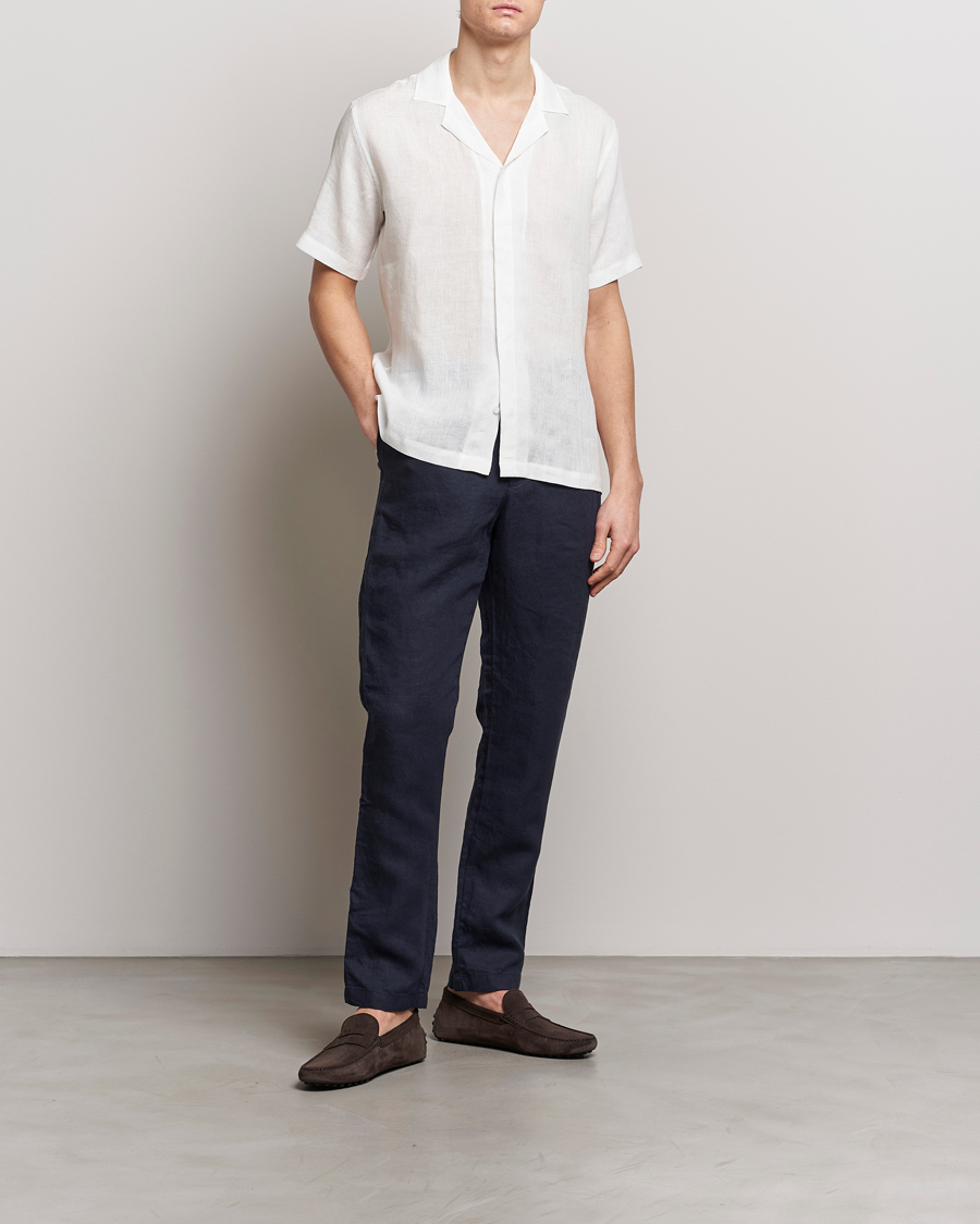 Herre | Skjorter | Orlebar Brown | Maitan Short Sleeve Linen Shirt White