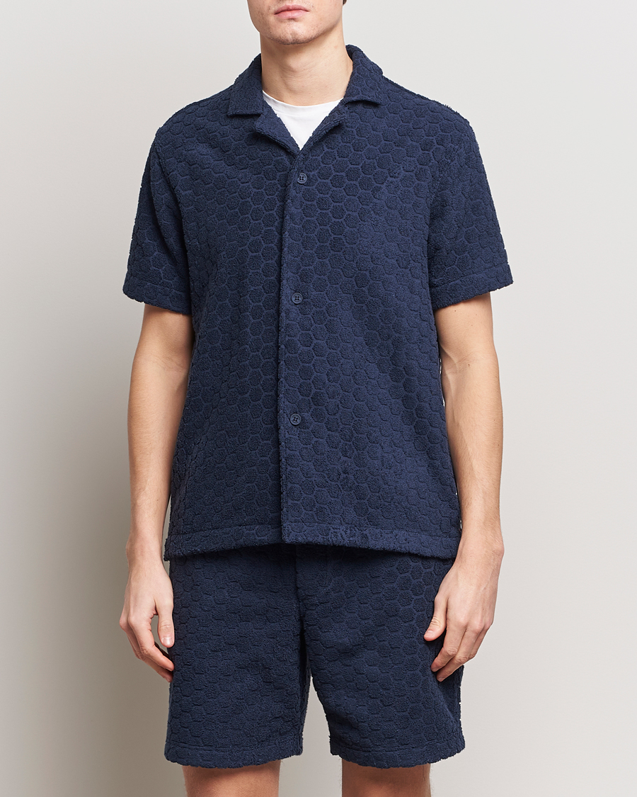 Herre | Casual | Orlebar Brown | Howell Atom Towelling Short Sleeve Shirt Night Iris