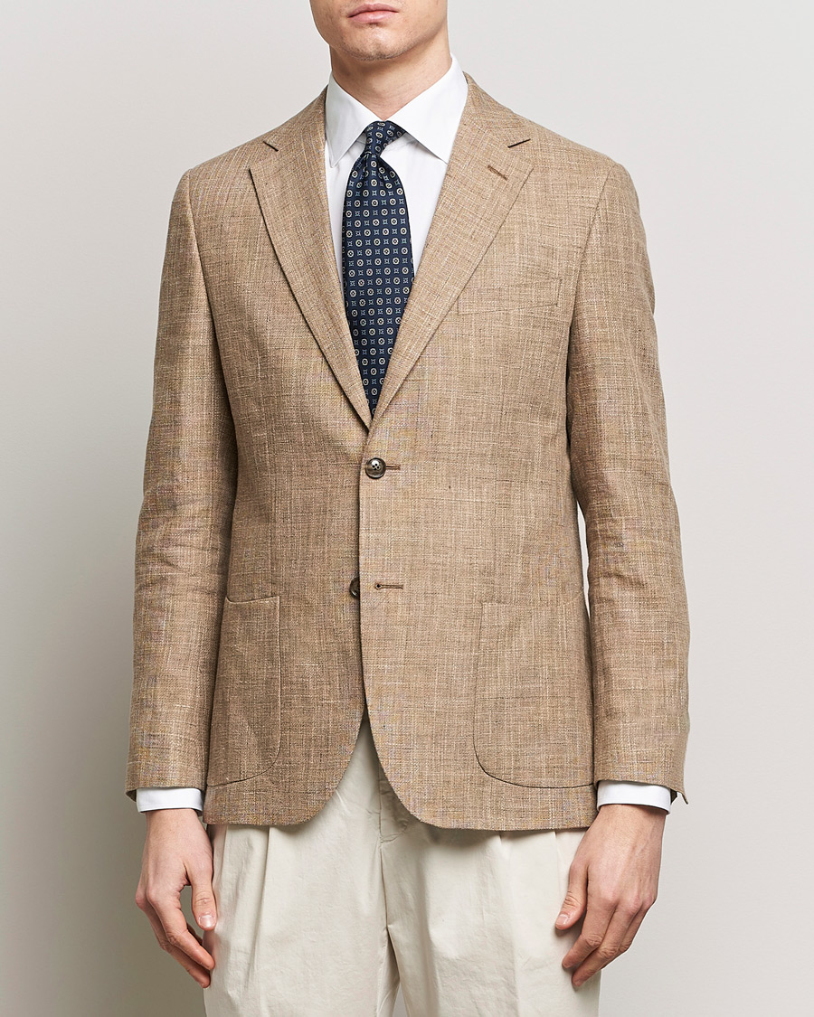 Herre | Linblazer | Morris Heritage | Mike Cotton/Linen Structure Blazer Light Brown