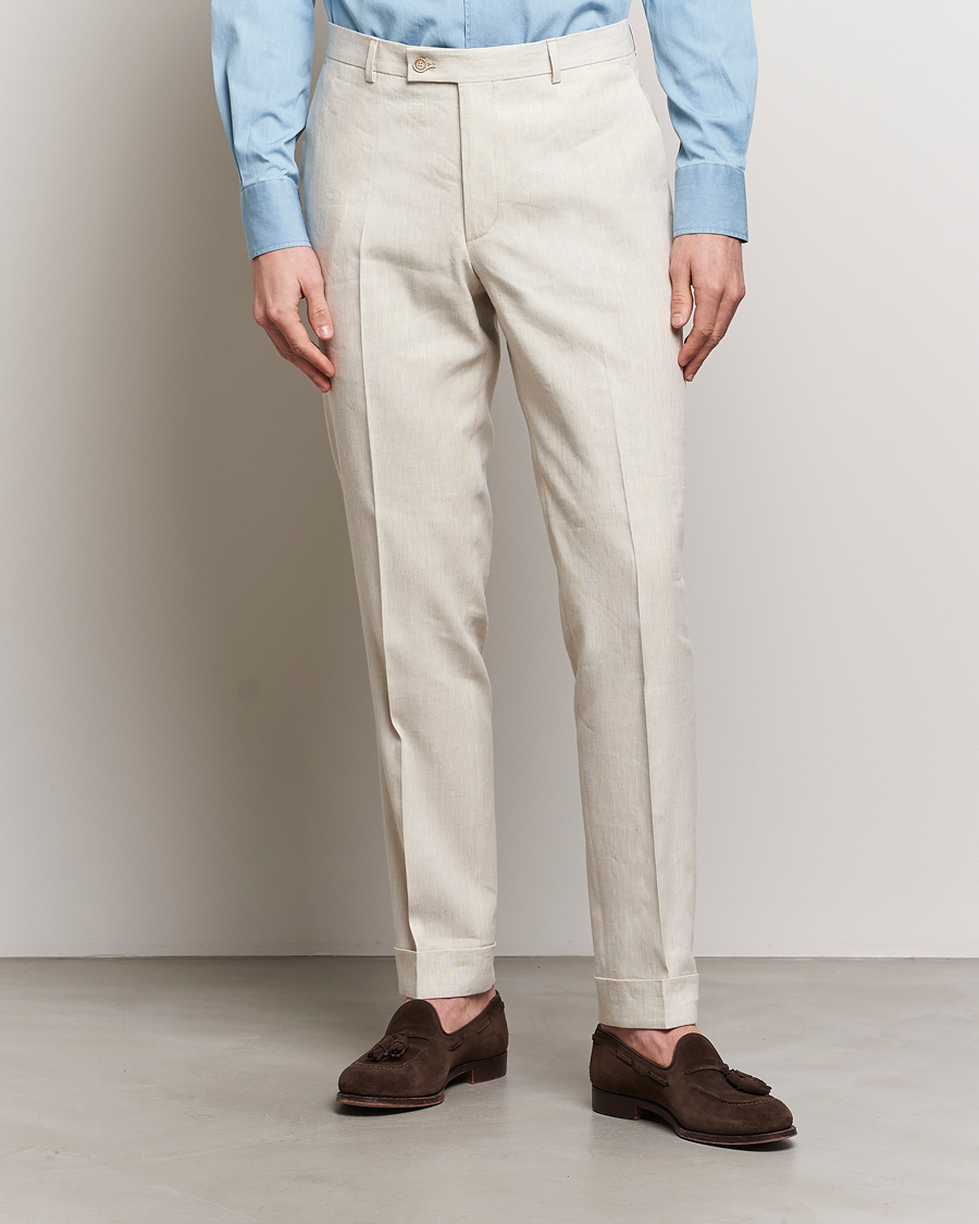 Herre | Plagg i lin | Morris Heritage | Jack Summer Linen Trousers Beige