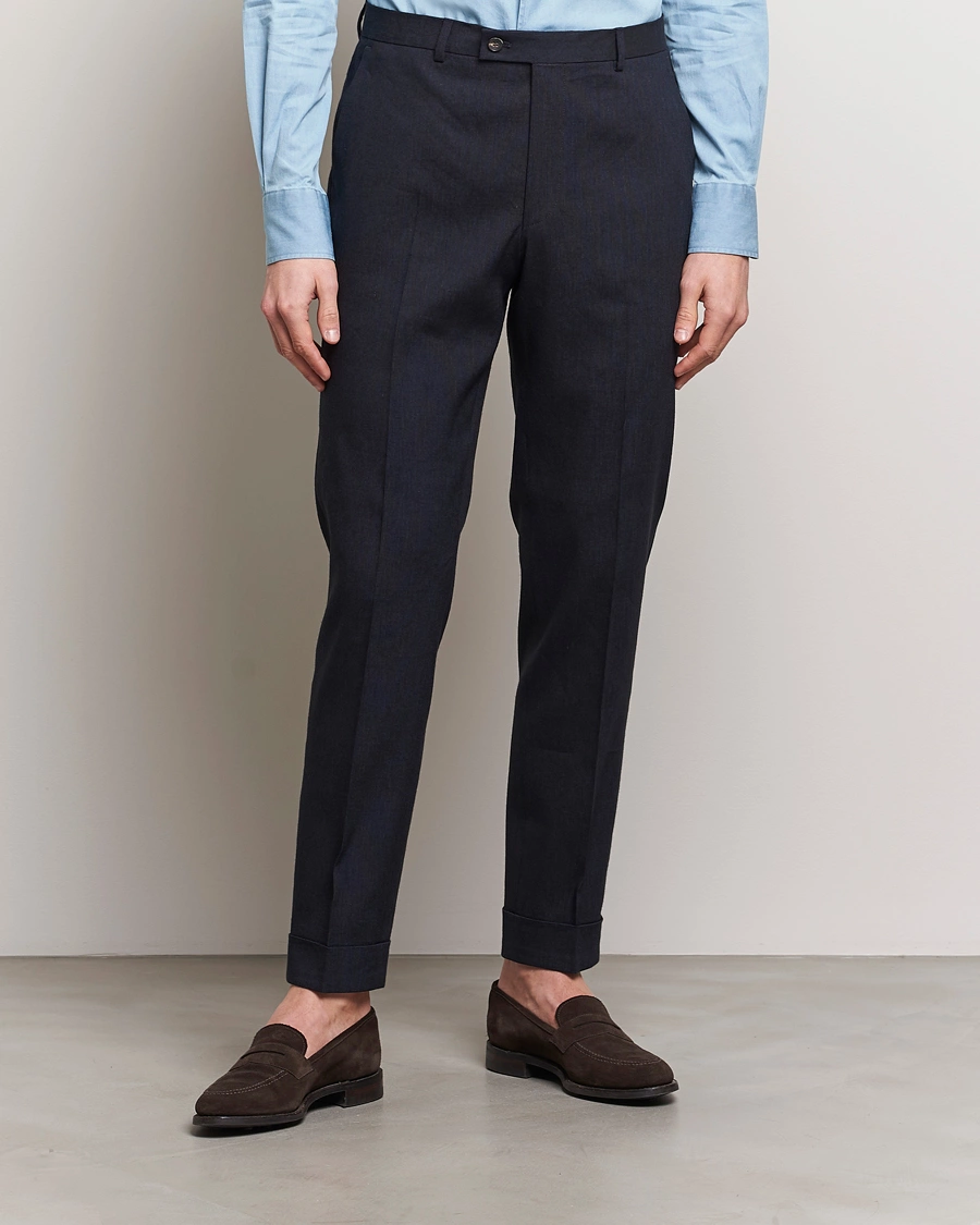Herre | Preppy Authentic | Morris Heritage | Jack Summer Linen Trousers Navy