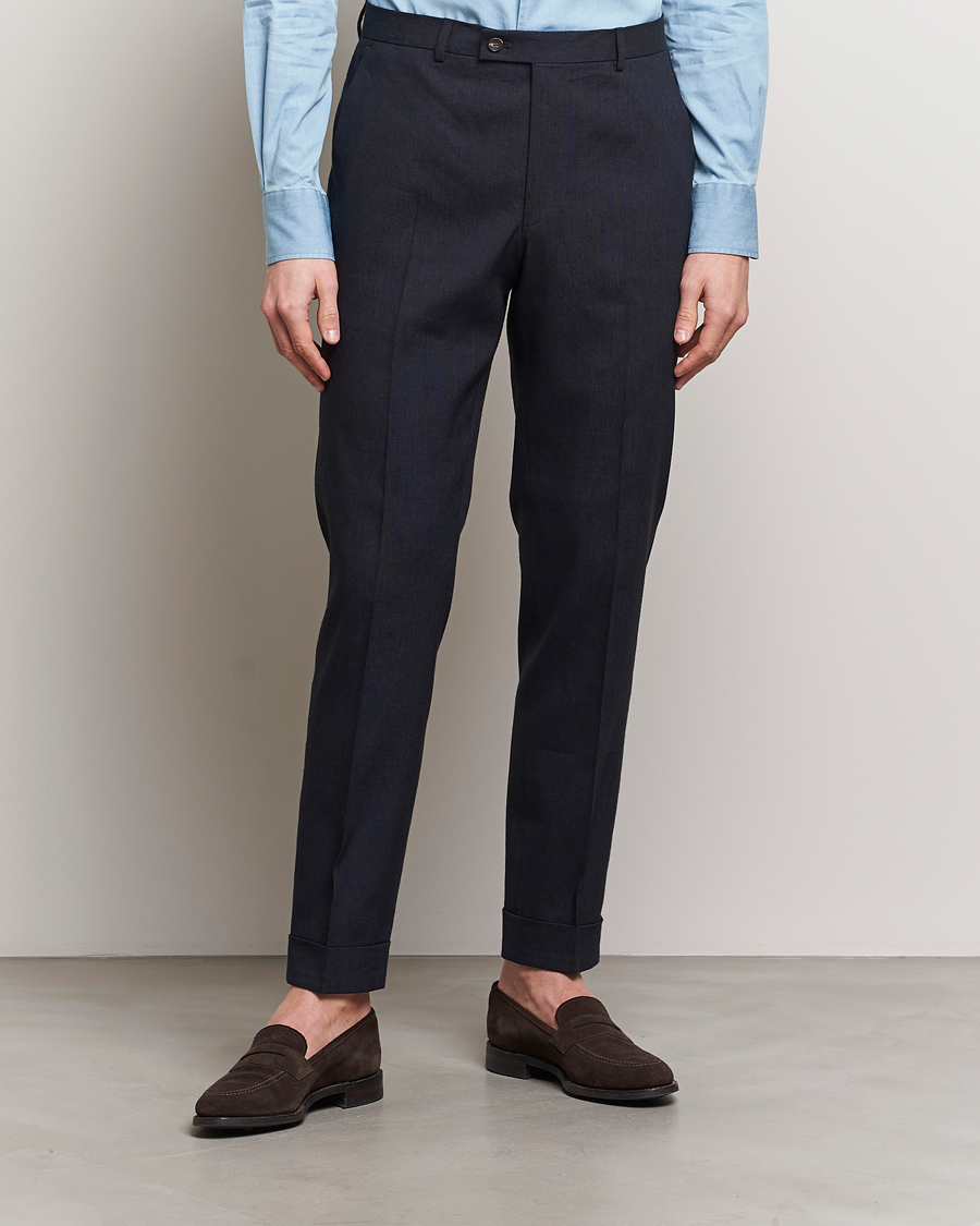 Herre | Plagg i lin | Morris Heritage | Jack Summer Linen Trousers Navy