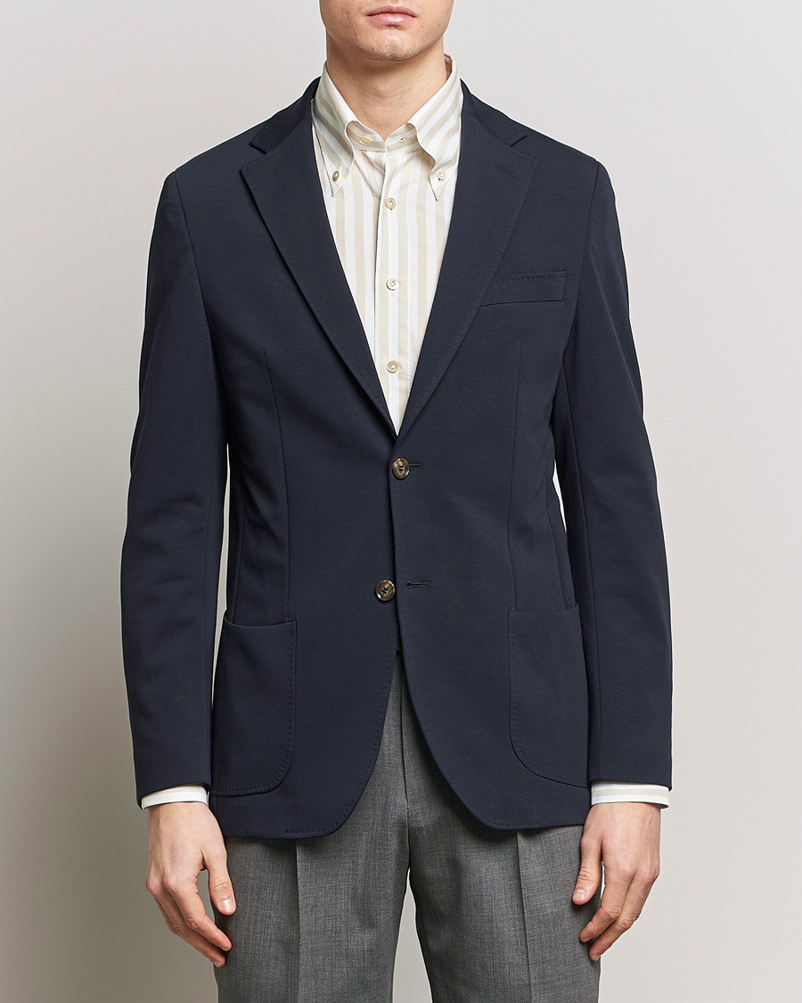 Herre | Bomullsblazer | Morris Heritage | Mike Soft Cotton Jersey Blazer Navy