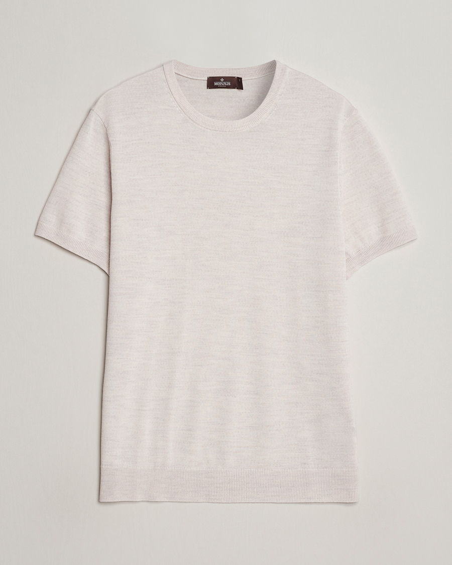 Herre | T-Shirts | Morris Heritage | Kingsley Knitted Merino T-Shirt Off White
