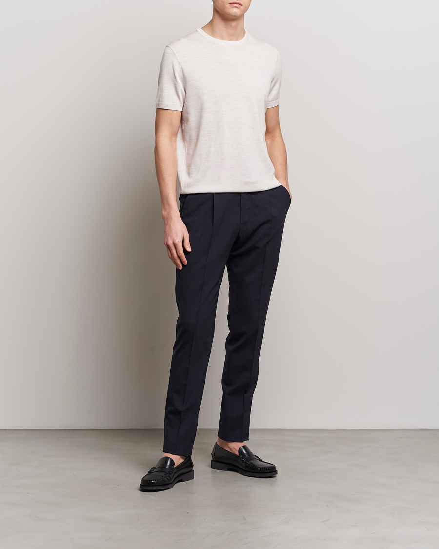Herre | T-Shirts | Morris Heritage | Kingsley Knitted Merino T-Shirt Off White