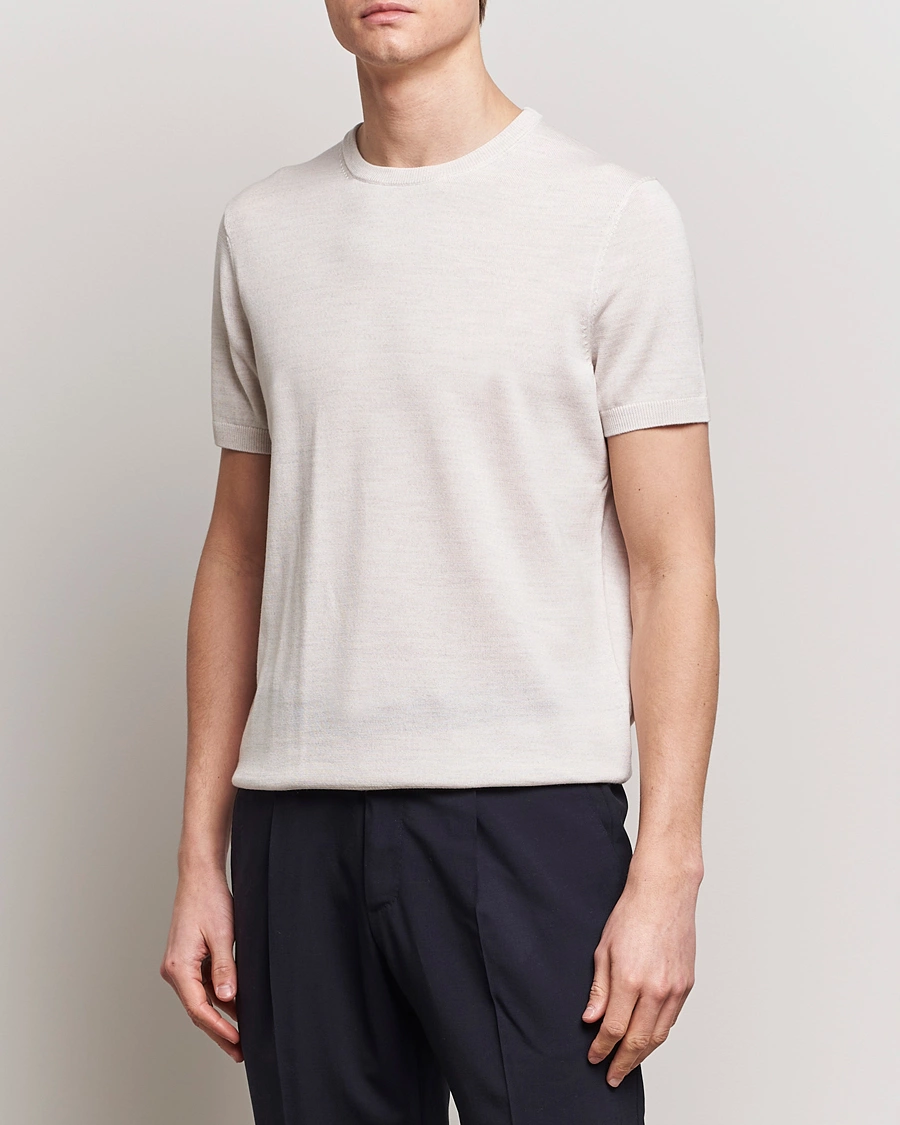 Herre | T-Shirts | Morris Heritage | Kingsley Knitted Merino T-Shirt Off White