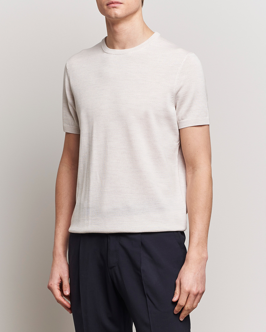 Herre |  | Morris Heritage | Kingsley Knitted Merino T-Shirt Off White