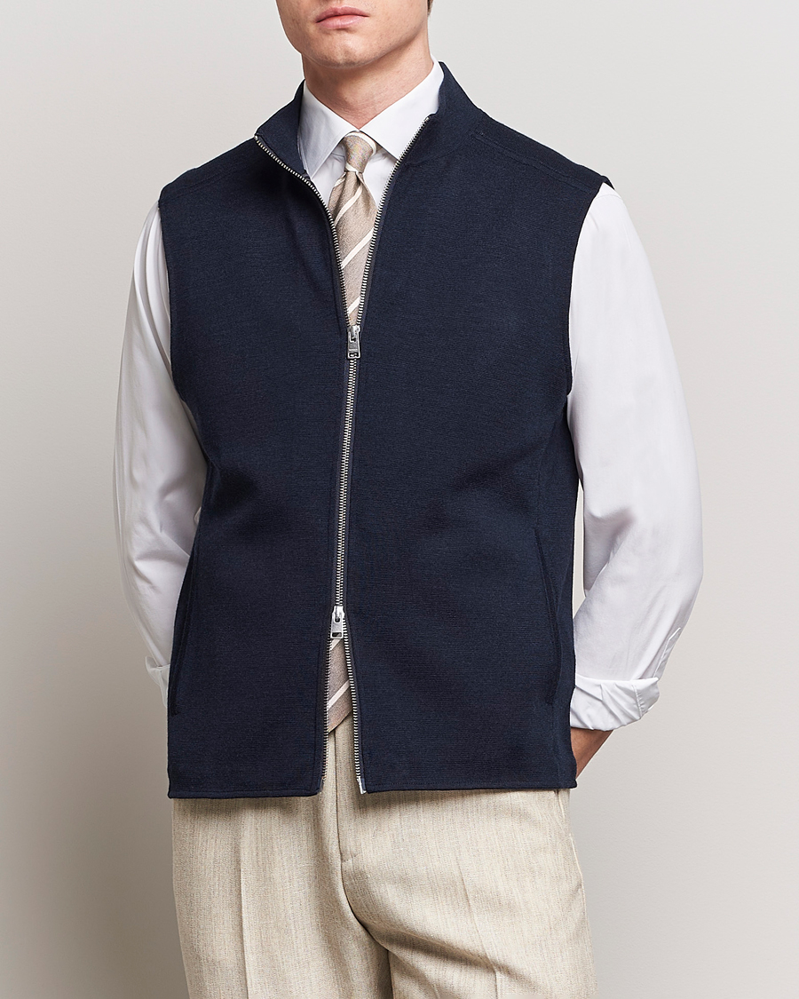 Herre |  | Morris Heritage | Kayden Merino Full Zip Vest Navy