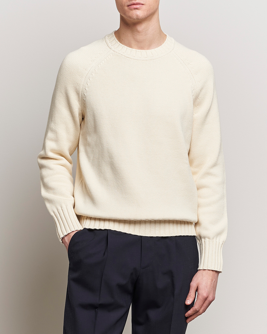 Herre | Klær | Morris Heritage | Bennet Knitted Cotton/Cashmere Crew Neck Off White