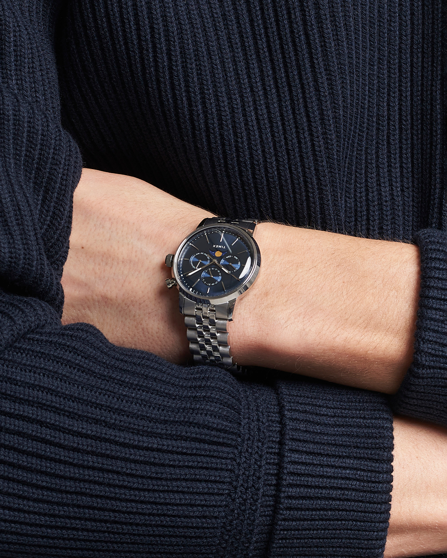 Herre | Timex Marlin Moon Phase Quartz Steel 40mm Blue Dial | Timex | Marlin Moon Phase Quartz Steel 40mm Blue Dial
