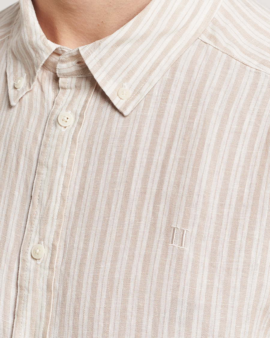 Herre | Skjorter | LES DEUX | Kris Linen Striped Short Sleeve Shirt Sand/Ivory
