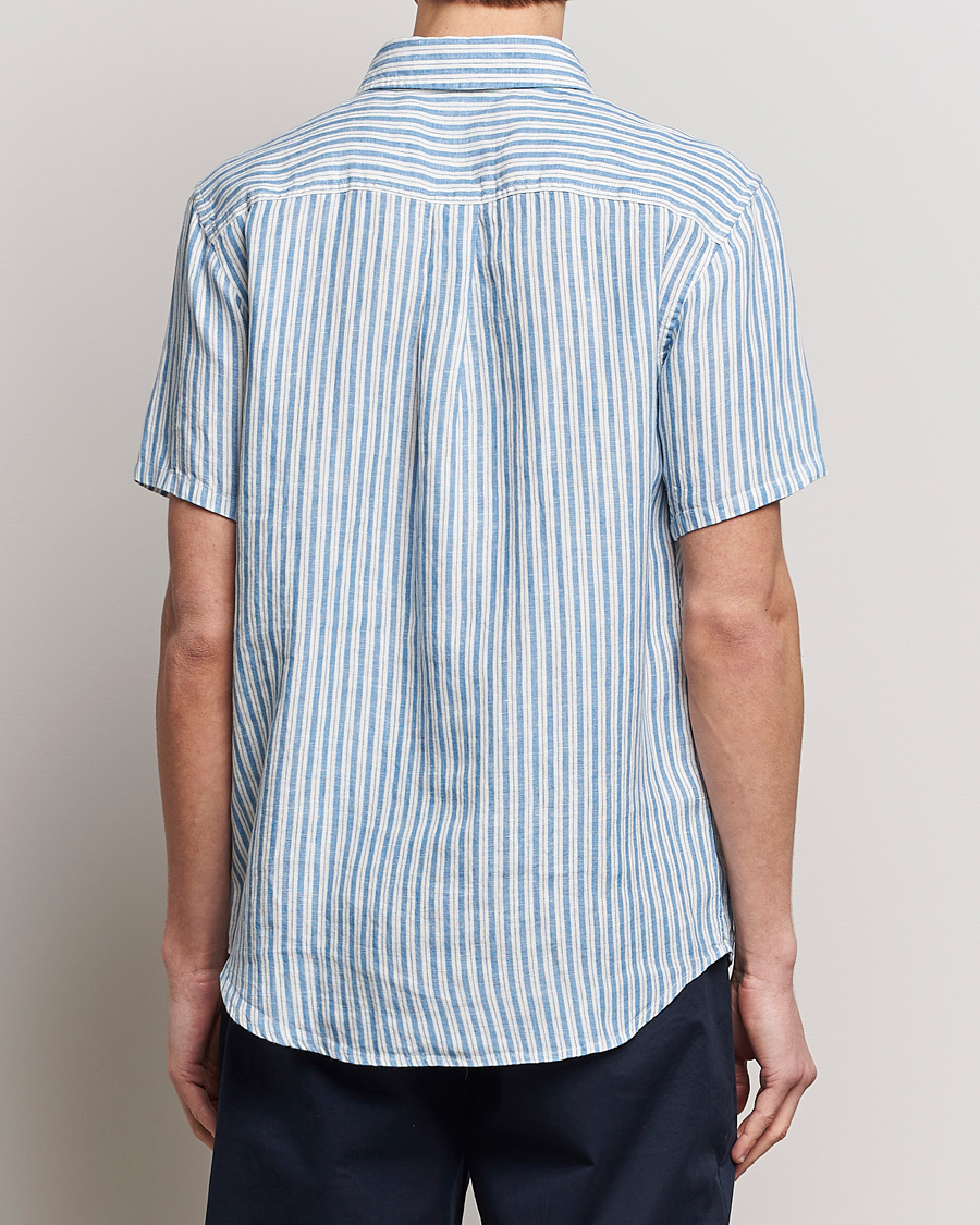 Herre | Skjorter | LES DEUX | Kris Linen Striped Short Sleeve Shirt Blue/Ivory