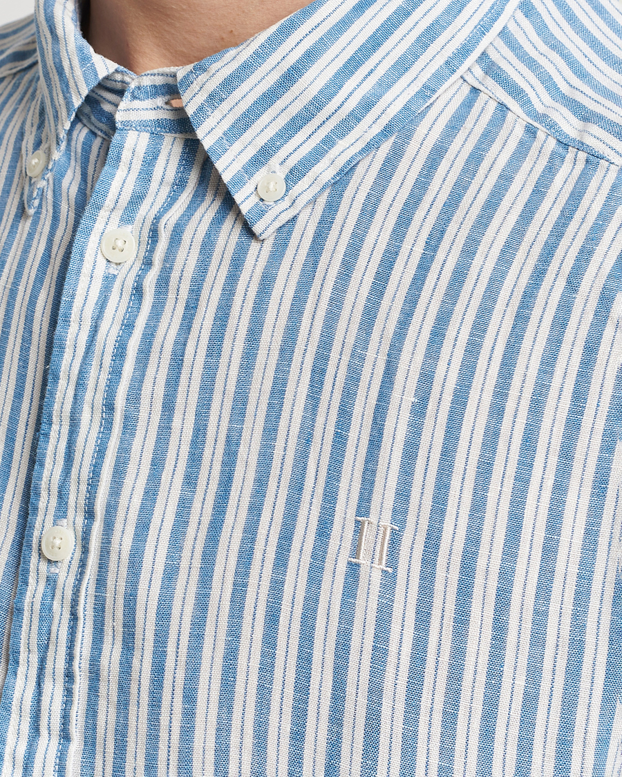 Herre | Skjorter | LES DEUX | Kris Linen Striped Short Sleeve Shirt Blue/Ivory