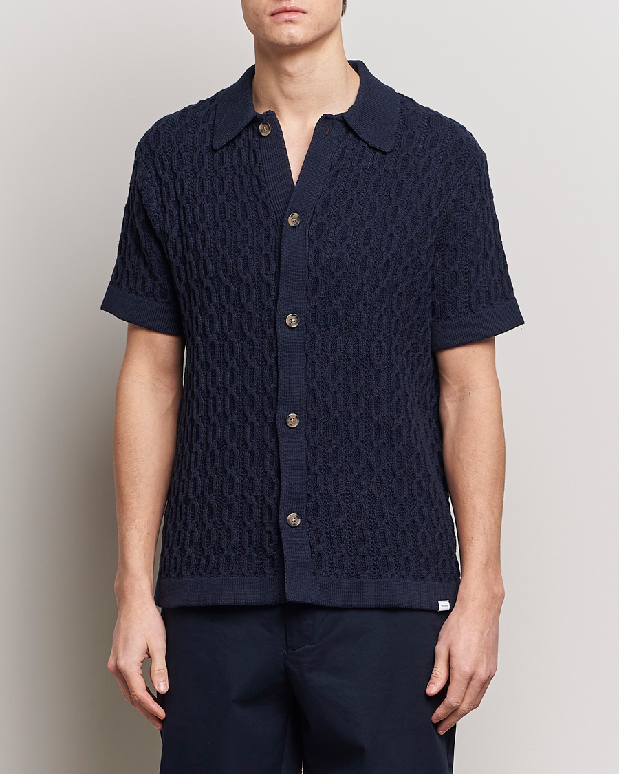 Herre | LES DEUX | LES DEUX | Garret Knitted Short Sleeve Shirt Dark Navy