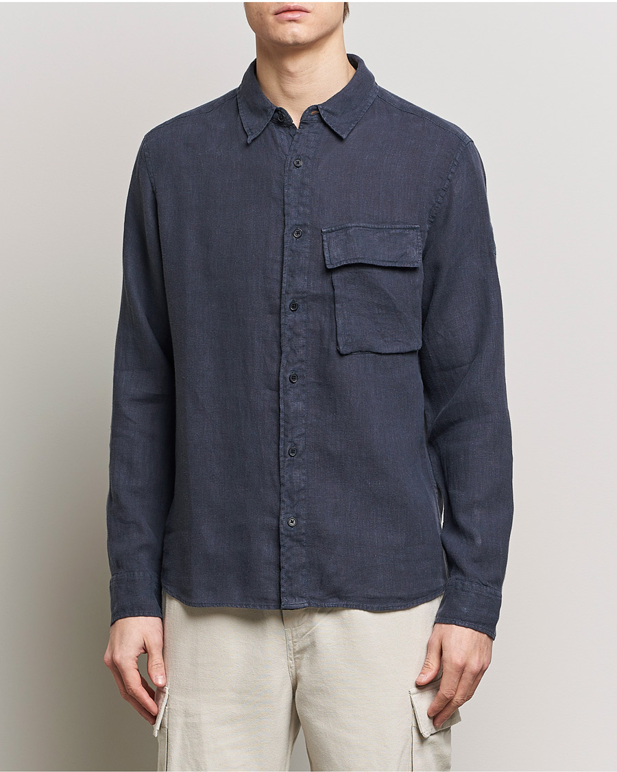 Herre | Skjorter | Belstaff | Scale Linen Pocket Shirt Dark Ink