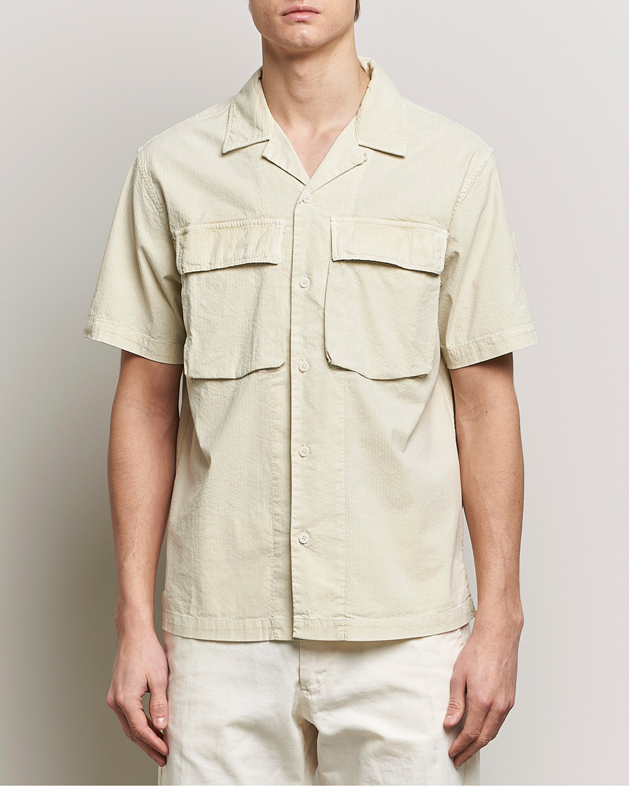 Herre | Kortermede skjorter | Belstaff | Caster Short Sleeve Seersucker Shirt Beige